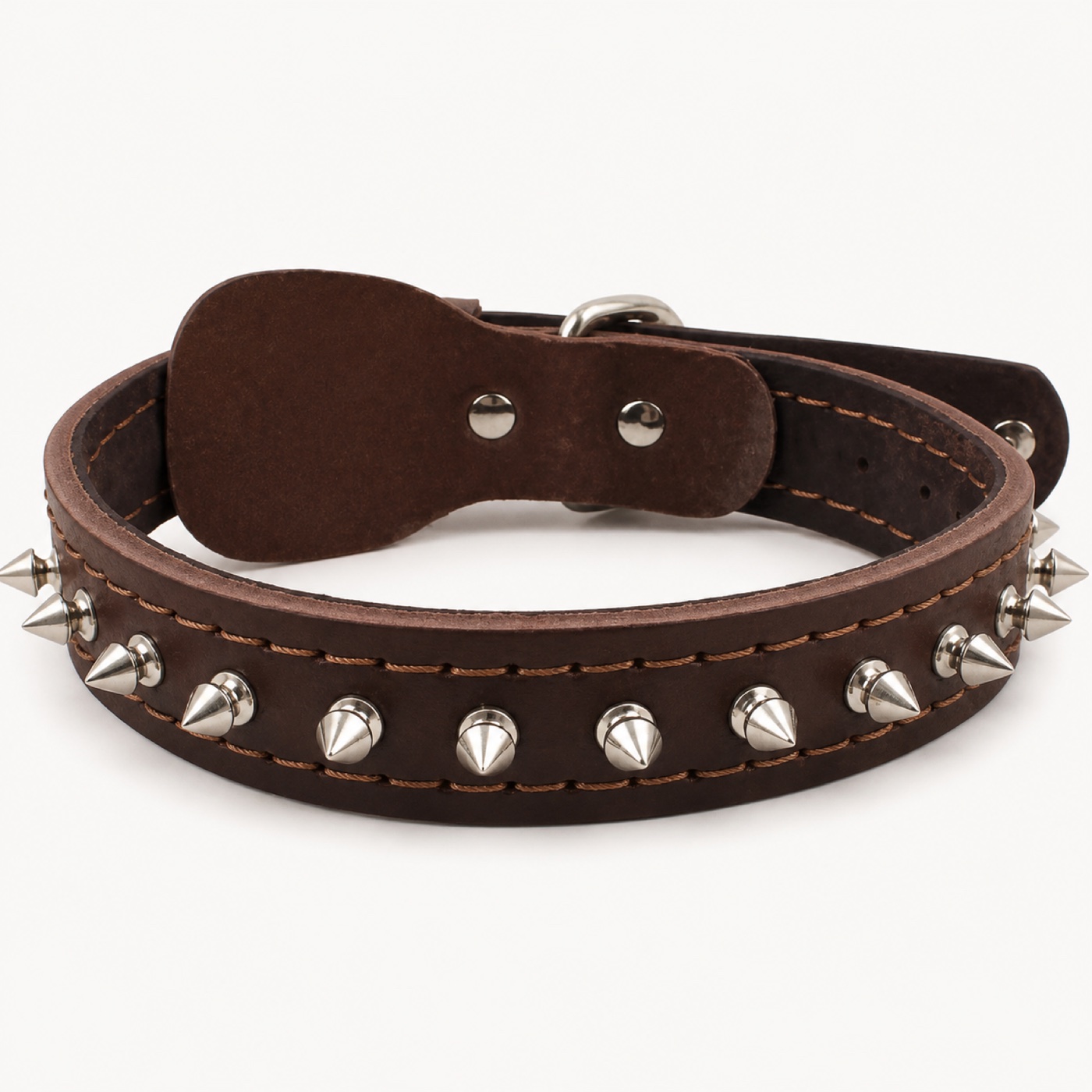 Brown Spiked Leather Dog Collar